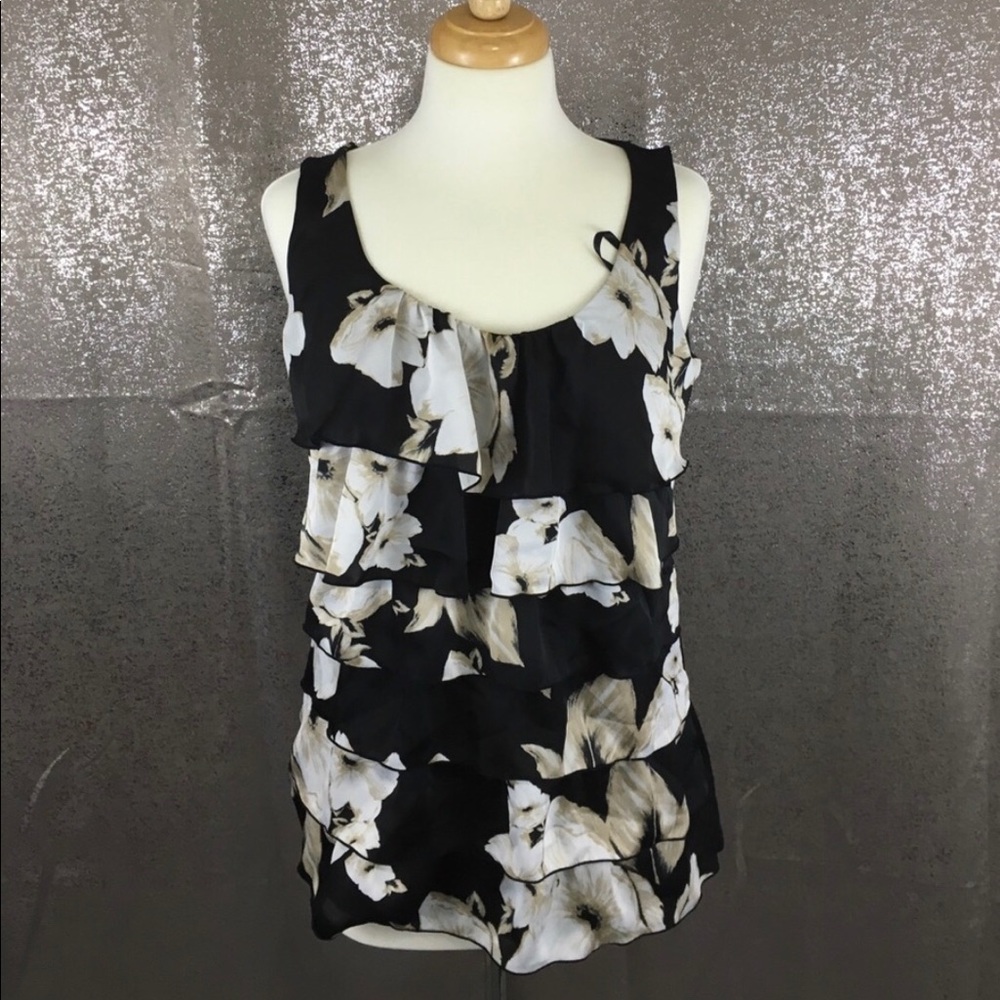White House black market ruffle front floral top